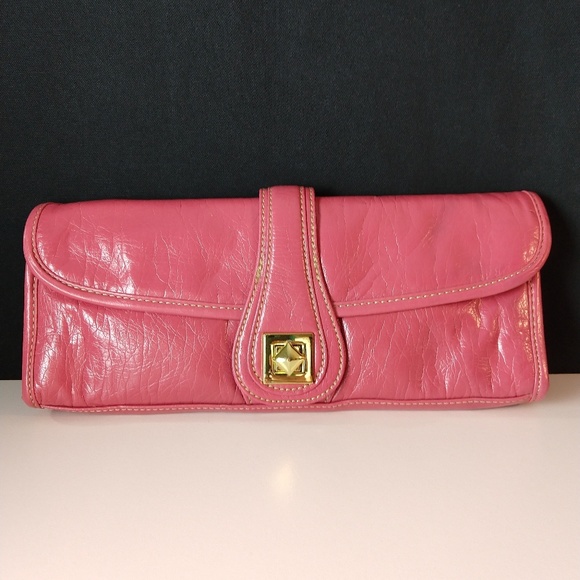 Faux leather Clutch, coral/dark salmon color - Picture 2 of 7